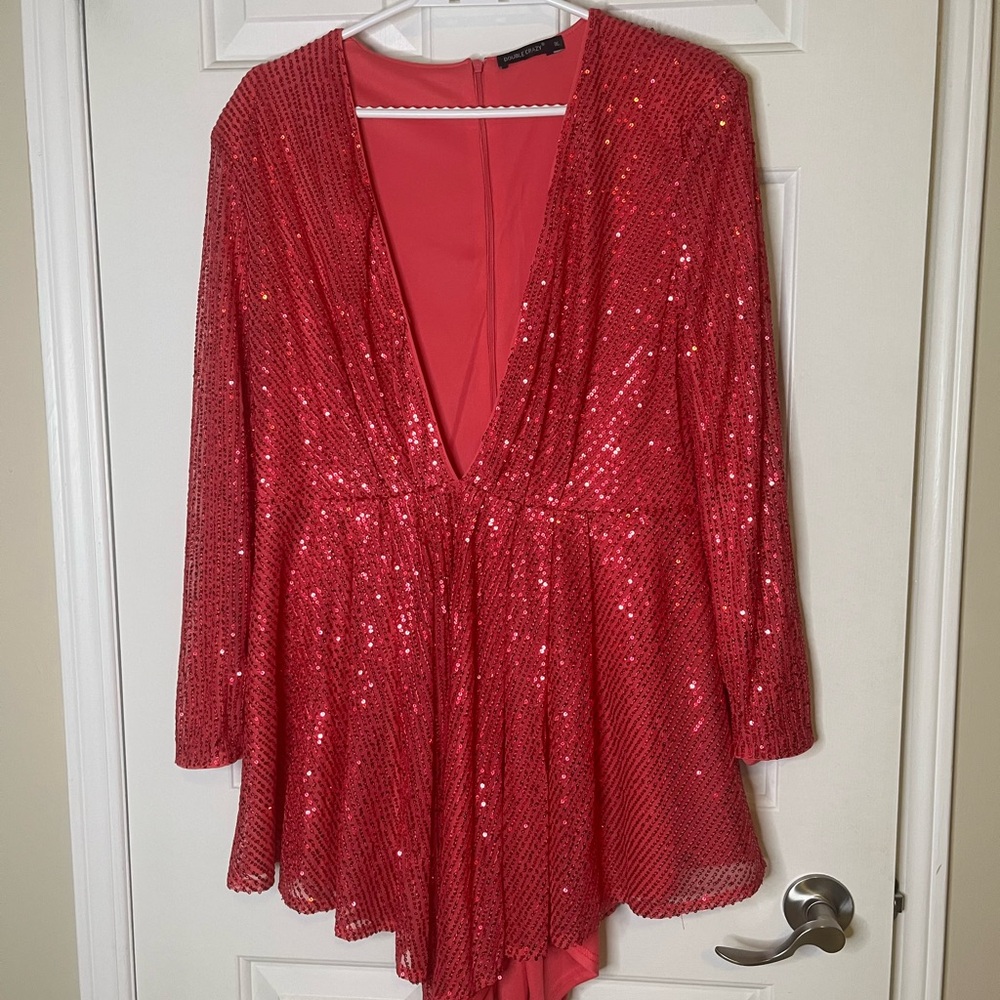 Pink Sequin Dress with Sleeves